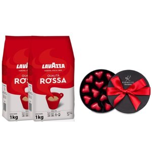 ZESTAW - Kawa ziarnista Lavazza Qualita Rossa 2x1kg + serduszka karmelowe Karmello GRATIS  - opinie w konesso.pl
